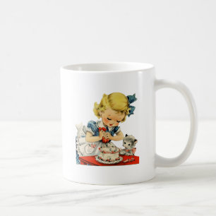 Retro Birthday Girl Cake Cat Artwork Kaffeetasse