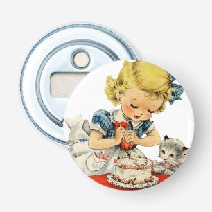 Retro Birthday Girl Cake Cat Children Artwork Flaschenöffner