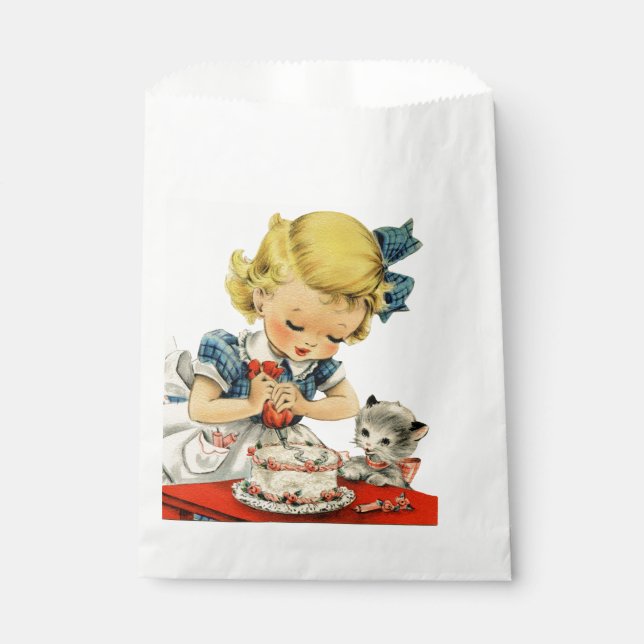 Retro Birthday Girl Cake Cat Children Artwork Geschenktütchen (Vorderseite)