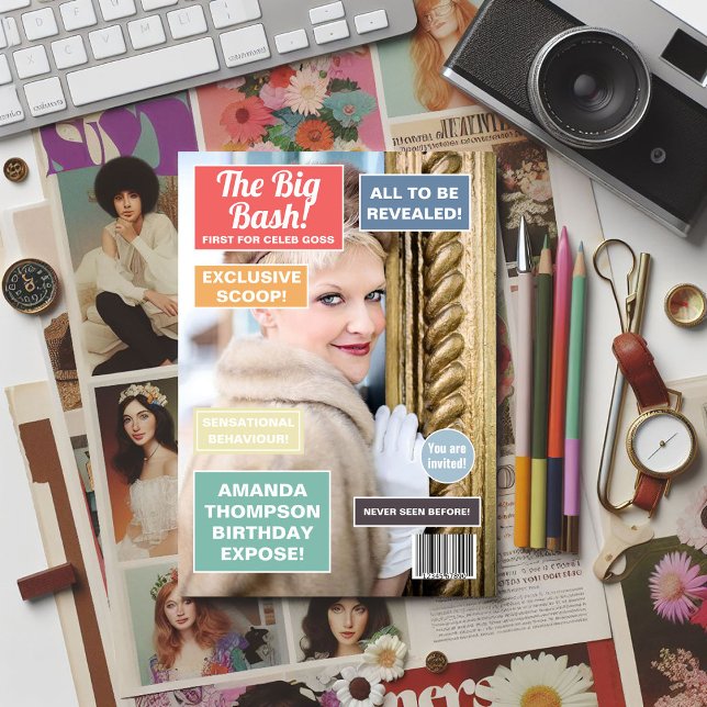 Retro Birthday Magazine Cover Invitation Einladung (Retro Magazine themed Birthday Party invitation)