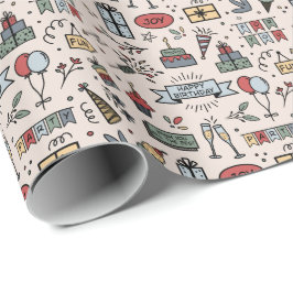 Retro Birthday Muster Wrapping Paper Geschenkpapier
