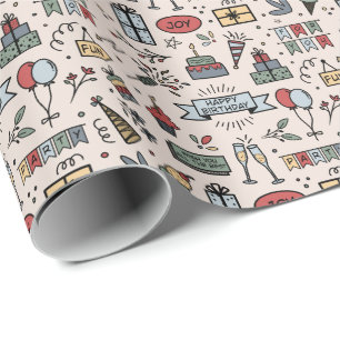 Retro Birthday Muster Wrapping Paper Geschenkpapier