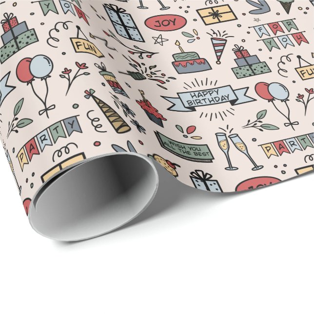 Retro Birthday Muster Wrapping Paper Geschenkpapier (Rolleneckpunkt)
