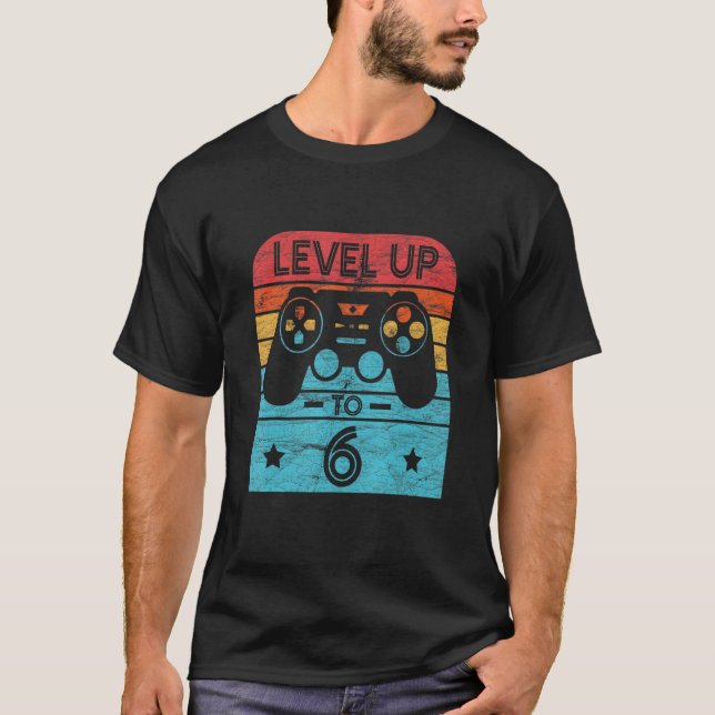 Retro Birthday Video Game 6 Jahre alt Gamer Level T-Shirt (Vorderseite)