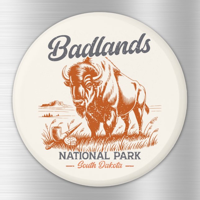 Retro Bison – Badlands National Park  Magnet (Von Creator hochgeladen)