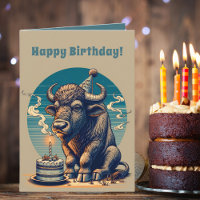 Retro Bison Buffalo Happy Birthday