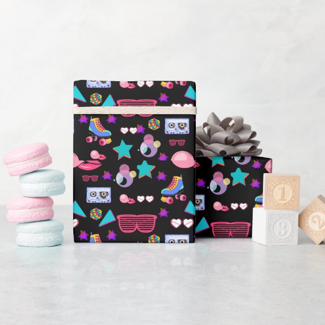 Retro black 80s Costume Vibrant culture pop Geschenkpapier (Babyparty)