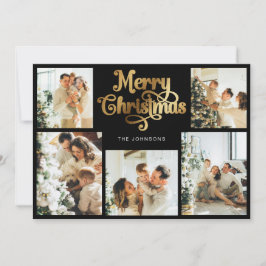Retro Black and Gold Frohe Weihnachtsfamilie Foto Feiertagskarte