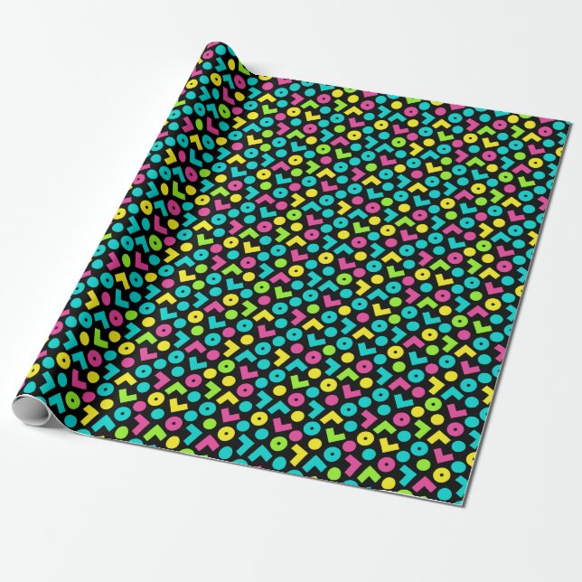 Retro Black and Neon Pattern der 80er/90er Jahre Geschenkpapier (Ungerollt)