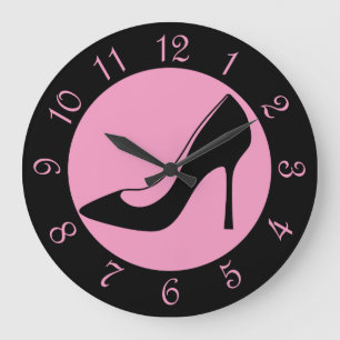 Retro Black And Pink Shoe Große Wanduhr