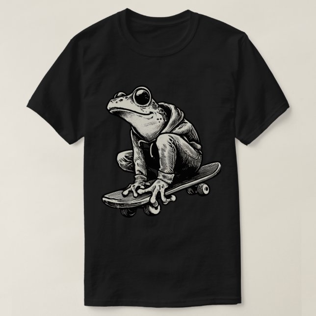 Retro Black and White Frog Skateboarder T-Shirt (Design vorne)