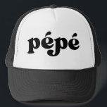 Retro Black and White Grandpa French Pepe Truckerkappe<br><div class="desc">"Pepe" in retro style font,  color is editable; add your own name if desired and choose phosphat style Kontakt zu mir für other nicknames.</div>