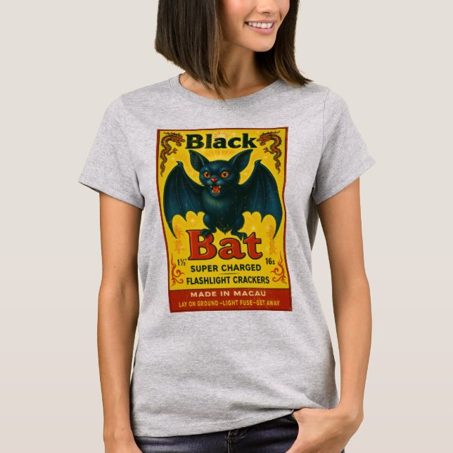 Retro Black Bat Macau Firecracker Tee (Vorderseite)