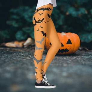 Retro Black Bats Kürbis Girlie Minimales Halloween Leggings