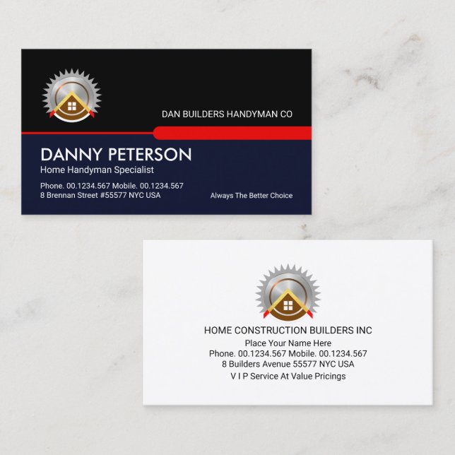 Retro Black Blue Handyman Layers Visitenkarte (Vorne/Hinten)