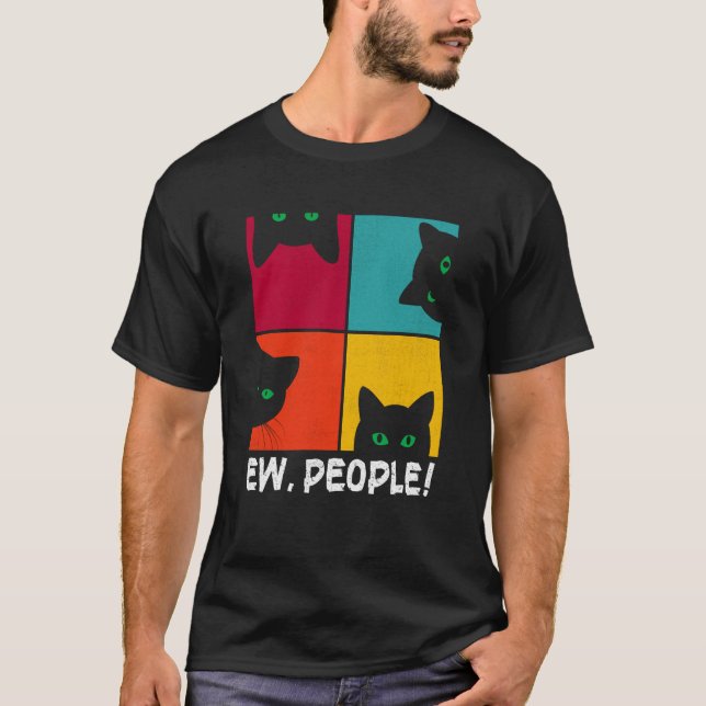 Retro Black Ca Ew People Meowy Cat T-Shirt (Vorderseite)