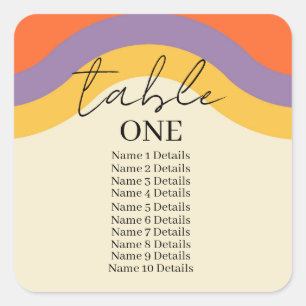 Retro Black Calligraphy Tischnummern Hochzeit Quadratischer Aufkleber