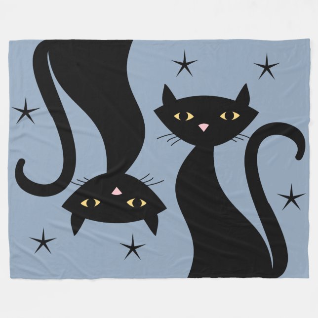 Retro Black Cat, blau Fleecedecke (Vorderseite (Horizontal))