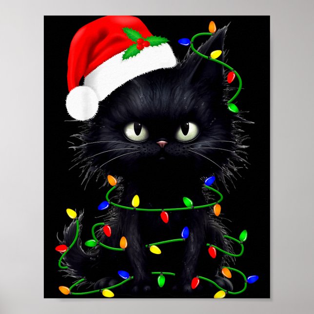 Retro Black Cat Christmas Light Funny Cat Men Wome Poster (Vorne)