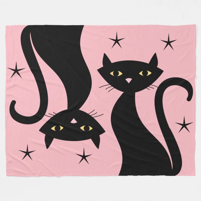 Retro Black Cat Fleecedecke (Vorderseite (Horizontal))