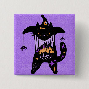 Retro Black Cat Funny Halloween Button