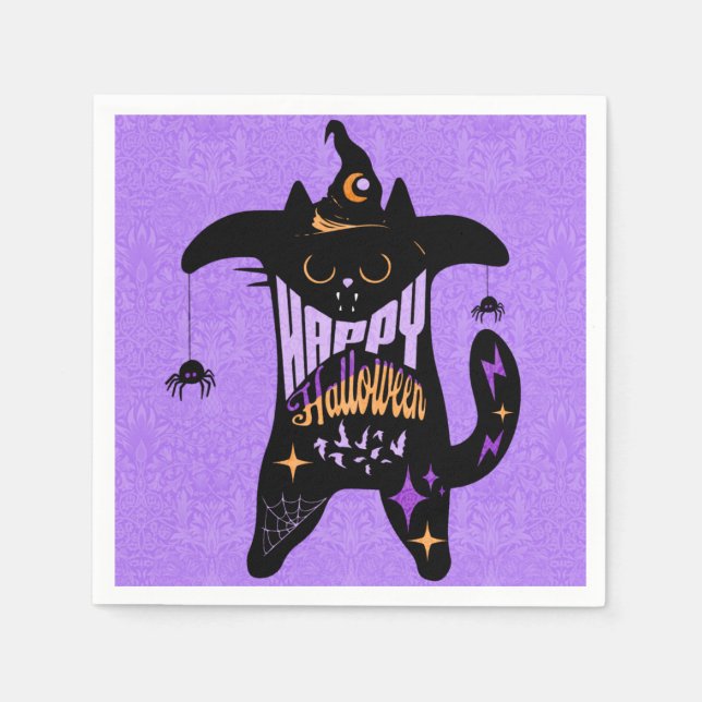 Retro Black Cat Funny Halloween Serviette (Vorderseite)