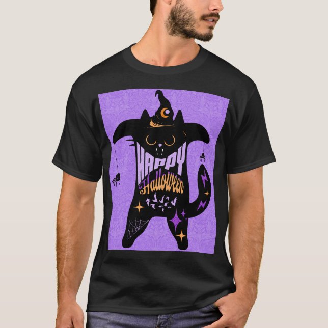 Retro Black Cat Funny Halloween T-Shirt (Vorderseite)