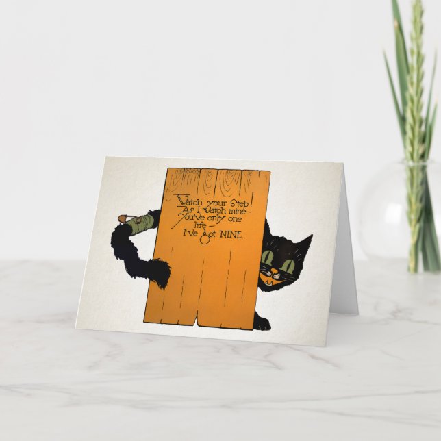 Retro Black Cat Halloween Card Feiertagskarte (Vorderseite)