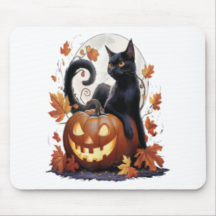Retro Black Cat Halloween Moon Kostüm Beängstigend Mousepad