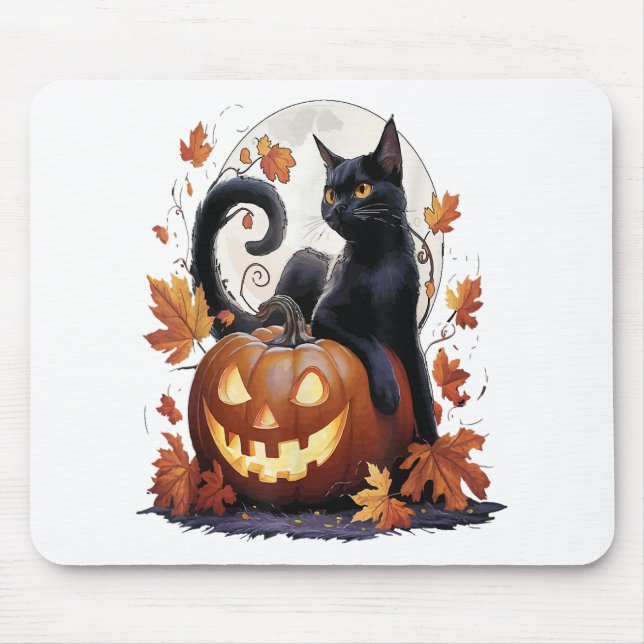 Retro Black Cat Halloween Moon Kostüm Beängstigend Mousepad (Vorne)