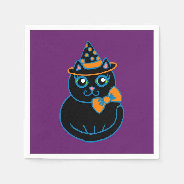 Retro Black Cat Halloween-Party Napkins Serviette (Vorderseite)