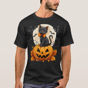 Retro Black Cat Halloween Pumpkin Kostüm Frauen Ki T-Shirt