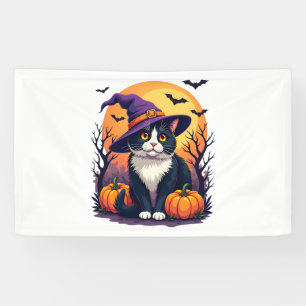 Retro Black Cat Halloween Pumpkin-Kostüm für Männe Banner