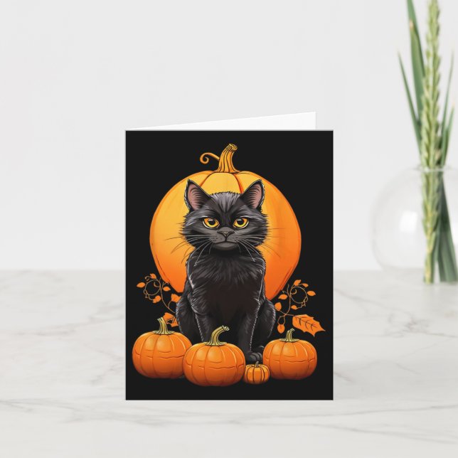 Retro Black Cat Halloween Pumpkleider Kostüm für F Karte (Vorderseite)