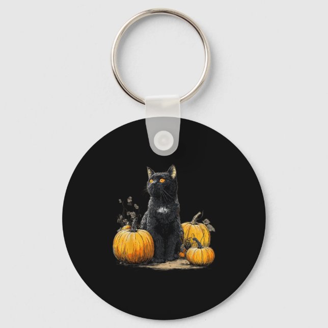 Retro Black Cat Halloween Pumpkleider Kostüm für F Schlüsselanhänger (Vorderseite)
