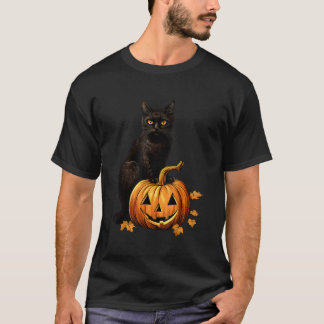 Retro Black Cat Halloween Pumpkleider Kostüm für F T-Shirt