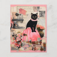 Retro Black Cat Halskette Collage