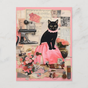 Retro Black Cat Halskette Collage Postkarte
