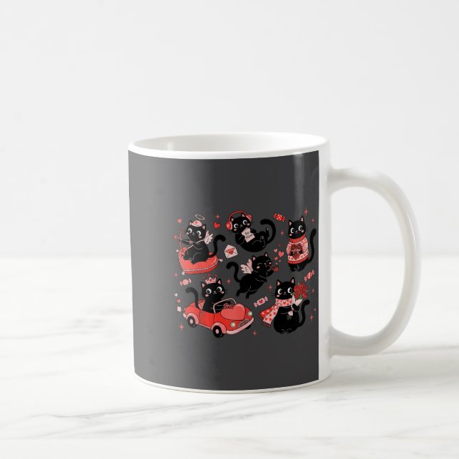 Retro Black Cat Heart Valentines Day Cute Kitten L Kaffeetasse (Rechts)
