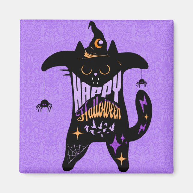 Retro Black Cat Hexe Funny Halloween Magnet (Vorne)