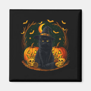 Retro Black Cat Hexe Y Halloween Pumpkin Women Me Magnet