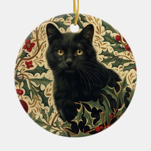 Retro Black Cat Keramik Ornament (Vorne)