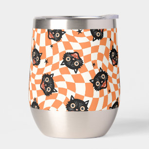 Retro Black Cat Orange Karo Muster