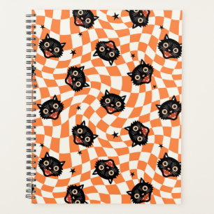Retro Black Cat Orange Karo Muster Planer