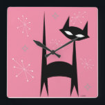 Retro Black Cat Pink Pop Art Clock Quadratische Wanduhr<br><div class="desc">Retro Black Cat Pink Pop Art Clock</div>