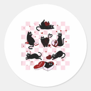 Retro Black Cat Playing Valentinstag Cat K Runder Aufkleber