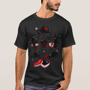 Retro Black Cat Playing Valentinstag Cat K T-Shirt