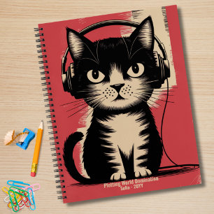 Retro Black Cat, Plotting World Domination, Funny Notizbuch