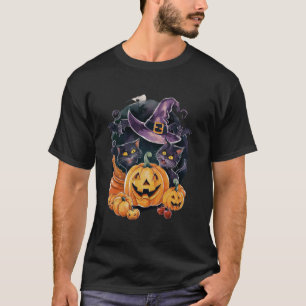 Retro Black Cat Pumpkin Bats Autumn Halloween Teil T-Shirt