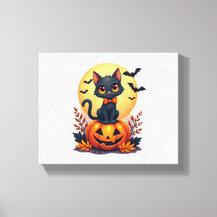 Retro Black Cat Pumpkin Halloween Kostüm Fall Aut Leinwanddruck